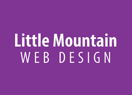Purple rectangle with white ltest of Little Mountain Web Design