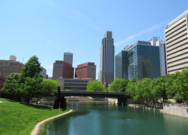 OLd Leahy Mall Photograph with Omaha Skyline in background