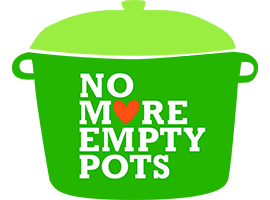 No More Empty Pots Logo, greebbot with lid and name in